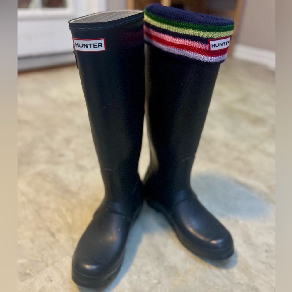 Hunter Rain Boots Black with Striped Knit Boot Socks-Willing to Sell Separately - Picture 2 of 10